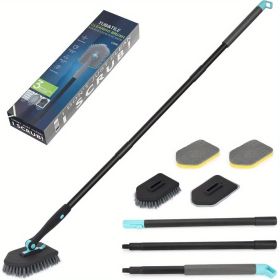 3 in 1 Shower Cleaning Brush - 180° Rotatable Bathroom Cleaning Brush with 50 inch Long Handle (Color: Black)
