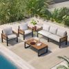 4-Piece Outdoor Furniture Sofa Set for 5 People with Acacia Wood Armrests