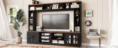 U-Can 95.5" W Wall Unit Entertainment Center with Bookshelves for TVs up to 80", Modern TV Stand Media Console with Cabinets
